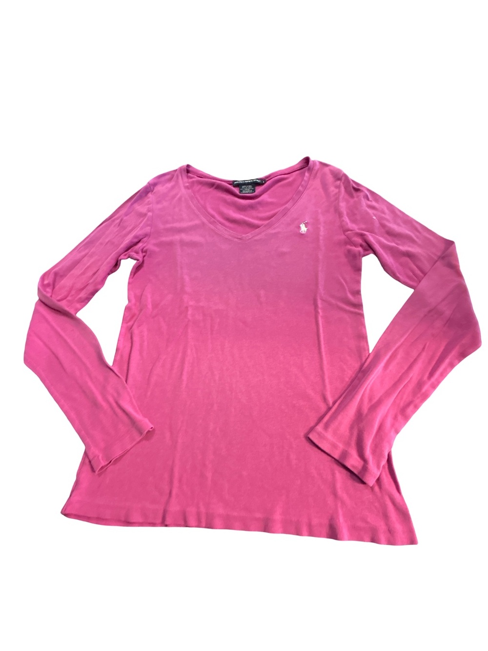 Ralph Lauren Sport Pima Cotton Lyocell V-Neck Long Sleeve Tee Pink Large